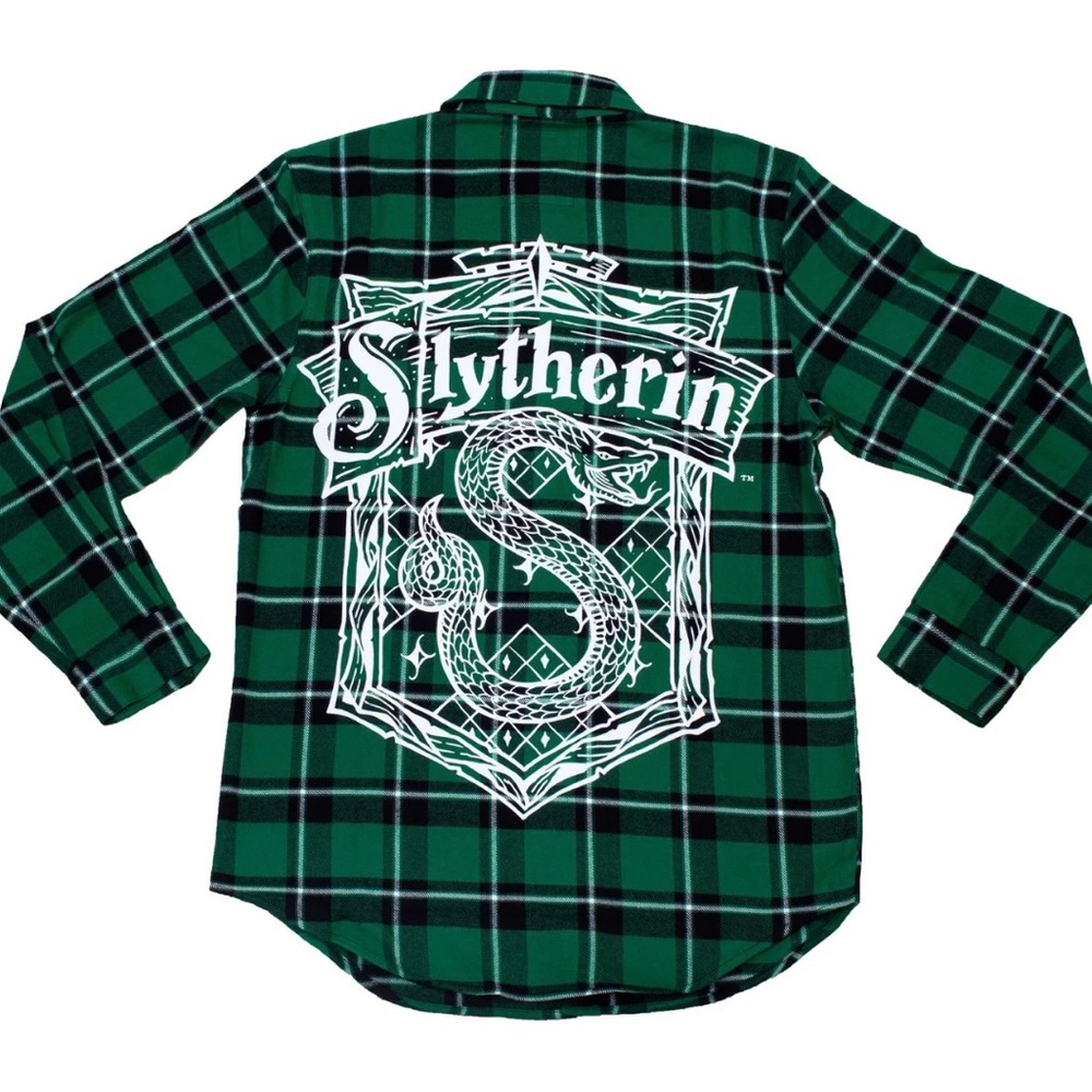 Slytherin Green Plaid Men's Casual Button Down Shirt